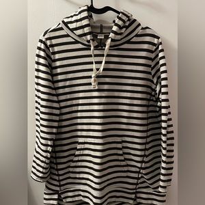 Grey & White Striped Hooded Sweatshirt